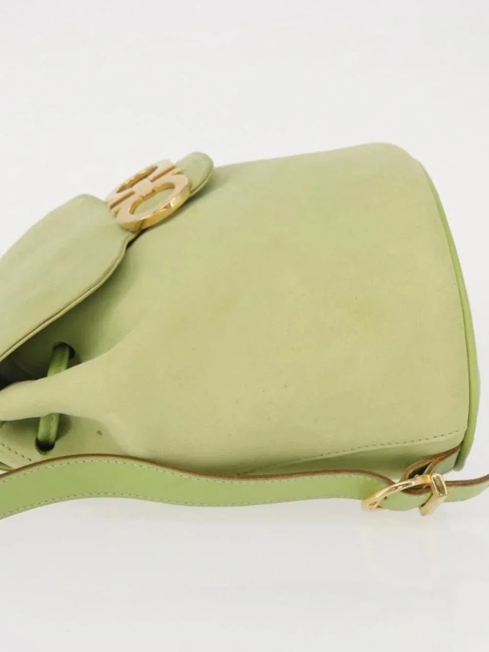 Salvatore Ferragamo Backpack Suede Gold Light green Auth 159800